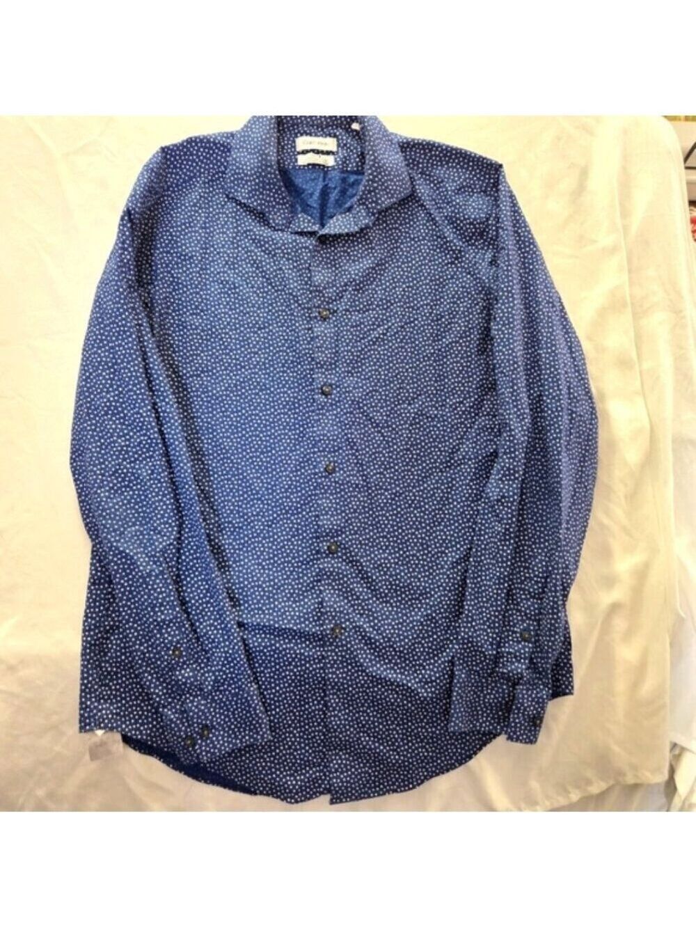 ​Calvin Klein Steel Slim Fit Non-Iron Dress Shirt Blue Geometric | Men's Medium